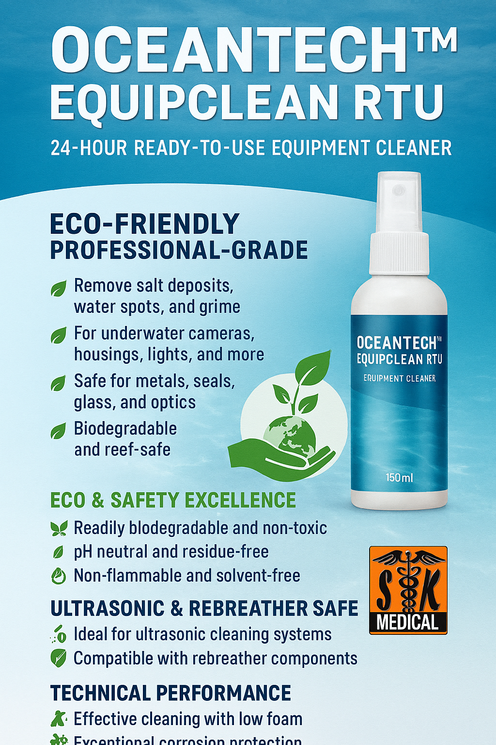 OceanTech™ EquipClean RTU – Professional Marine Equipment Cleanser (150 ml Spray)